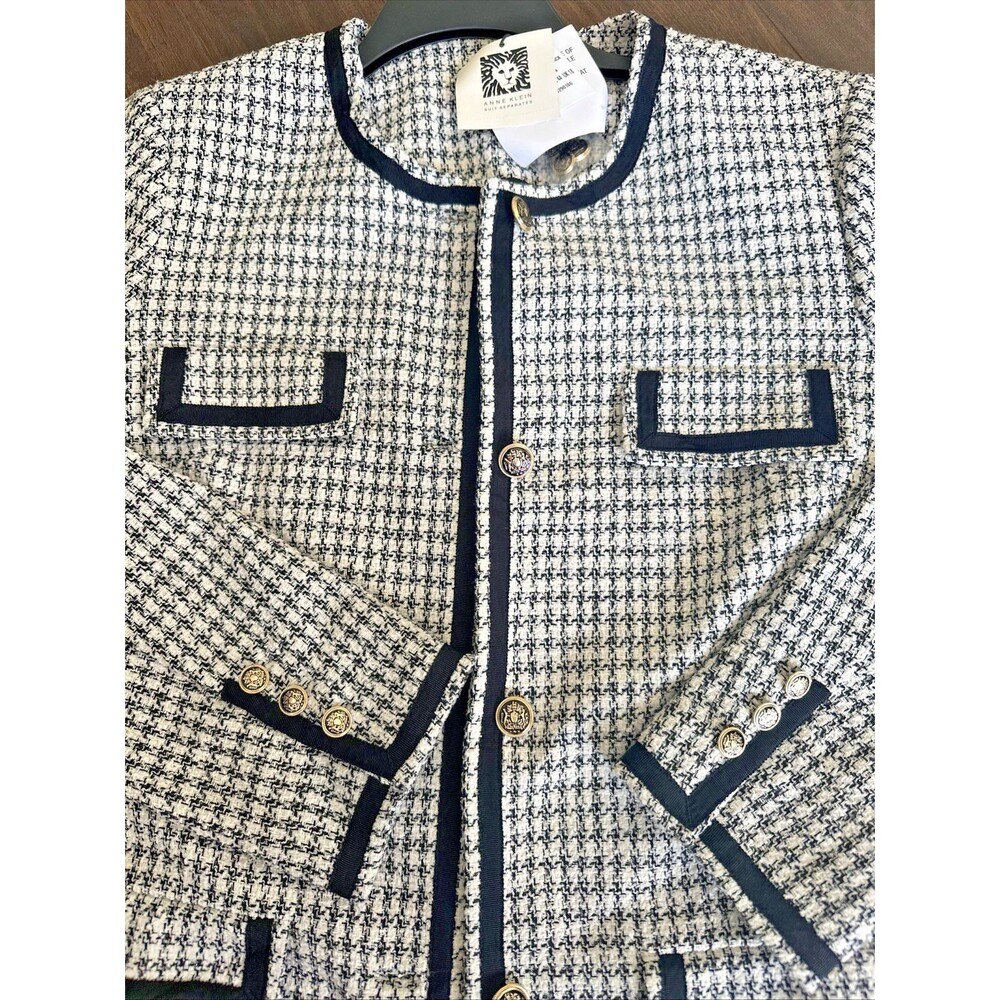 Anne Klein Women's Chic Tweed Fabric Collarless Long Jacket TopCoat Blazer 14 - Picture 10 of 12